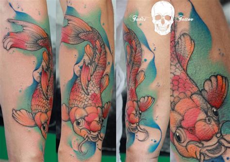 Watercolor Koi Fish Tattoo On The Left Forearm