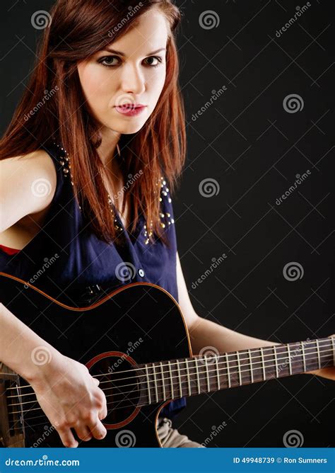 Young Beautiful Woman Playing Acoustic Guitar Stock Image Image Of