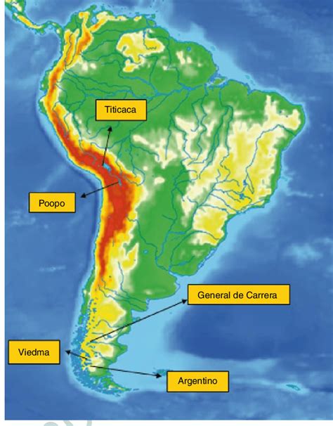 1 Map Of South America With The Biggest Lakes Of The Andean Mountain