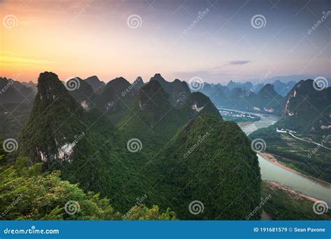 Karst Mountain Landscape On The Li River In Xingping Guangxi Province