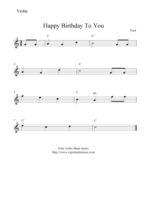 Easy Sheet Music For Beginners Happy Birthday To You Free Violin Sheet Music Notes