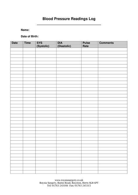 Blood Pressure Reading Log Templates At