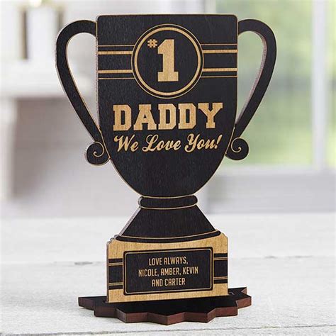 1 Dad Personalized Black Stain Wood Trophy Keepsake