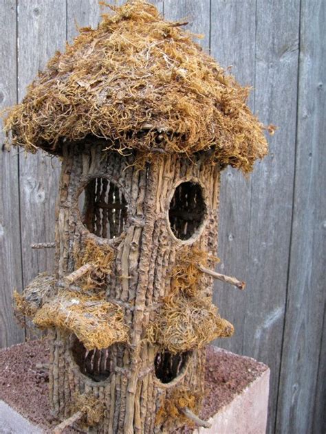 Vintage Rustic Birdhouse Primitive Woodland Twig And Grass Etsy