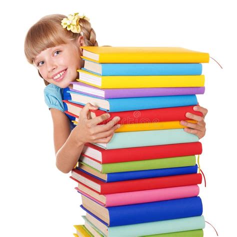 Schoolgirl With Backpack Holding Pile Of Books Stock Photo Image Of