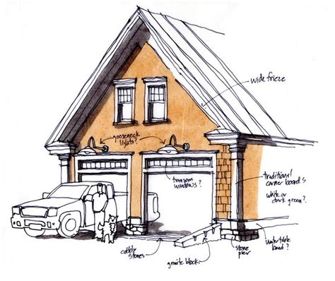 Sketch Of Garage With Details Lights Transom Windows Cobblestone