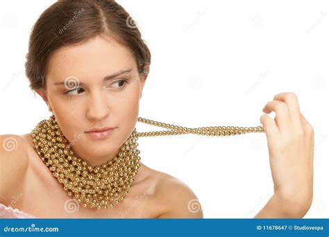 Woman Wearing Golden Necklace Royalty Free Stock Photography Image