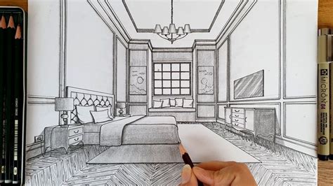 This technique is also referred to as a vanishing point. Drawing a Bedroom in One Point Perspective | Timelapse how ...