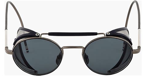 Lyst Thom Browne Navy And Grey Side Shield Round Sunglasses In Blue