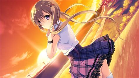 Wallpaper Illustration Long Hair Anime Girls Skirt Sun