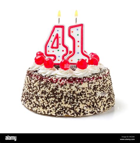Birthday Cake With Burning Candle Number 41 Stock Photo Alamy