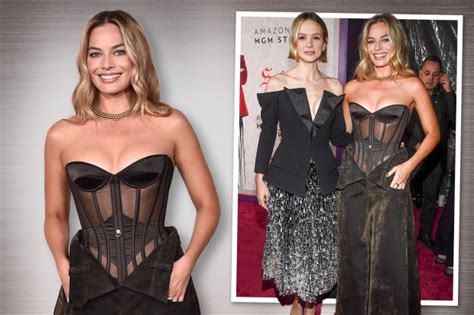 Margot Robbie Stuns In See Through Corset As She Poses With Carey Mulligan At Premiere Of Her