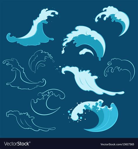 Set Of Sea Waves Of Different Shapes Royalty Free Vector