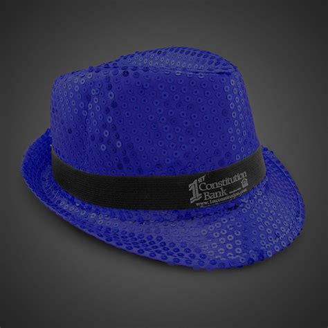 Blue Sequin Fedora Hat Imprintable Bands Available Imprintable Hats