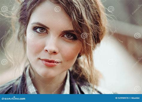 Outdoor Close Up Portrait Of A Young Lady With Crazy Look Fashionable