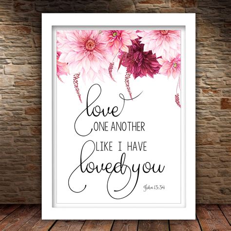 Love One Another John 1334 Pink Floral Wall Art Scripture Art Etsy