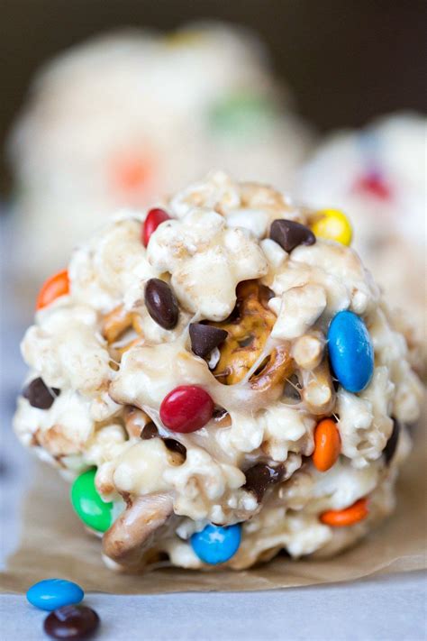 Sweet And Salty Popcorn Ball Recipe Could Use Holiday Mandms For An Easy
