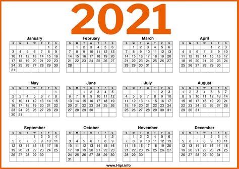 2021 12 Month Printable Calendar Free Monthly Calendar 2021 Free