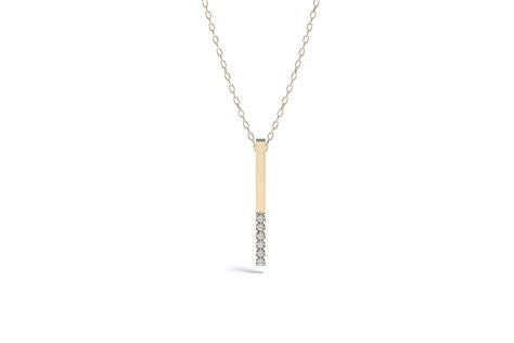 Diamond Bar Necklace For Women K Solid Gold Vertical Etsy