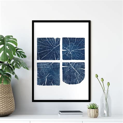 Large Tree Section Wall Art Print Indigo Blue And White