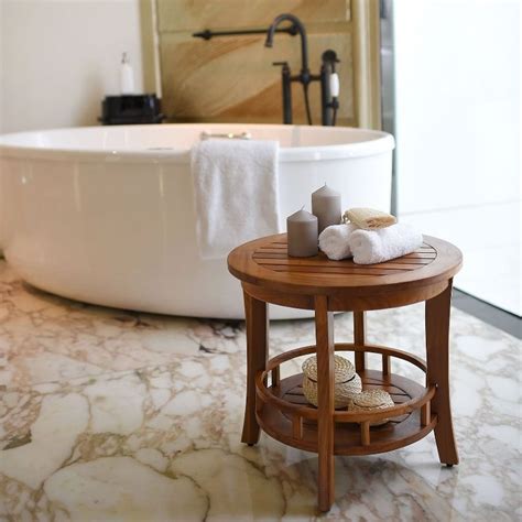 Buy top selling products like bee & willow™ crossey end table and bee & willow™ home mango wood side table in natural/white marble. Spa Side Table Small Round Teak Picnic Bathroom Wood Pool ...