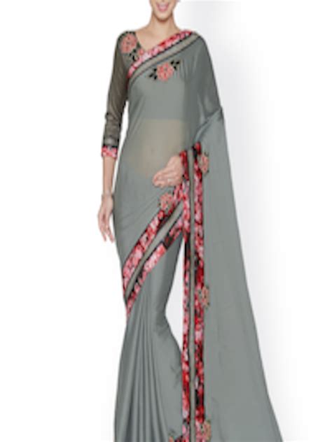 Buy Indian Women Grey Chiffon Saree Sarees For Women 1873902 Myntra