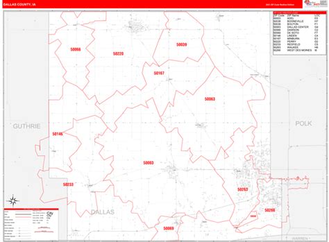 Dallas County Ia Zip Code Wall Map Red Line Style By Marketmaps