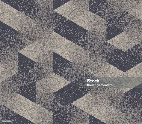 Stippled Isometric Cubes Seamless Pattern Geometrical Vector Abstract