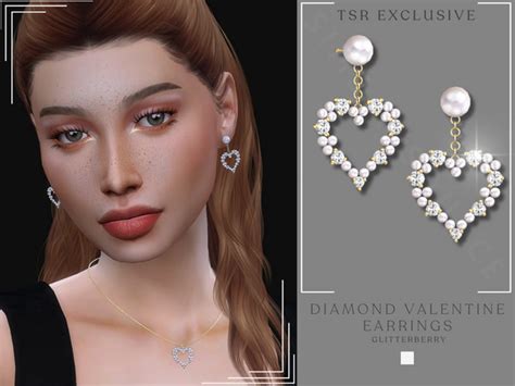 The Sims Resource Diamond Valentine Earrings V2