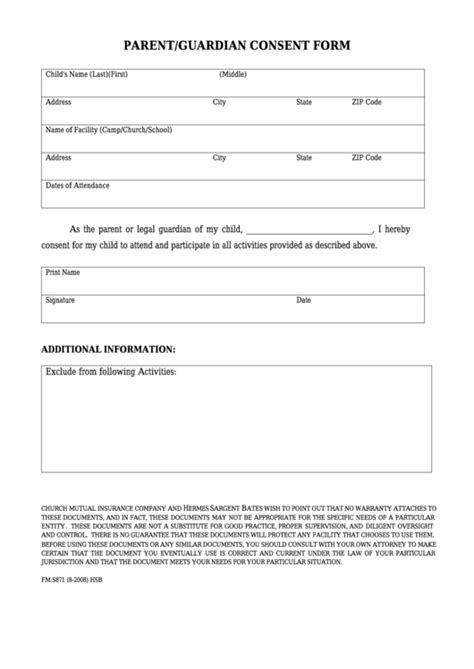 Form Fm S871 Parentguardian Consent Form Printable Pdf Download