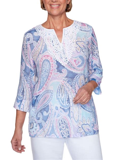 Alfred Dunner Alfred Dunner Womens Petal Pushers Paisley Lace Tunic