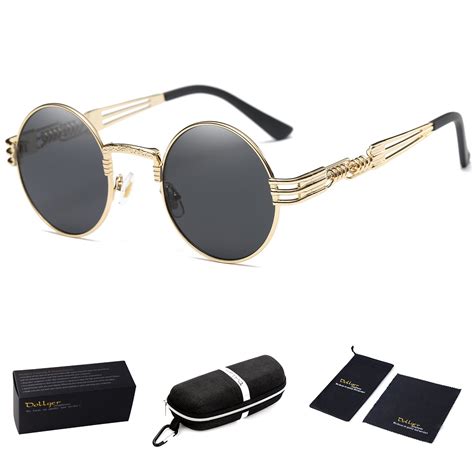 dollger john lennon round sunglasses black steampunk glasses gold metal frame mirror lens