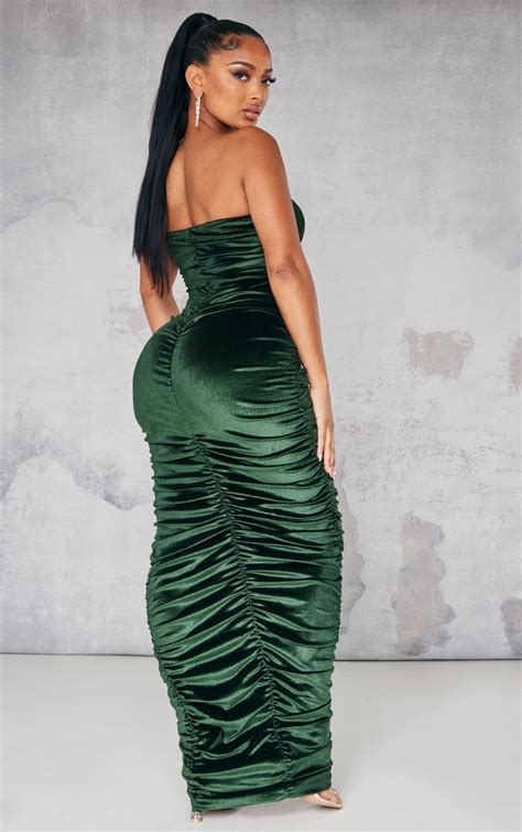 Shape Emerald Green Velvet Bandeau Midaxi Dress Prettylittlething