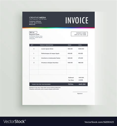Modern Invoice Template Form Design For Your Vector Image
