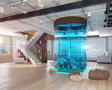 I Really Love The Idea Of Having A Cylindrical Aquarium Built Into The