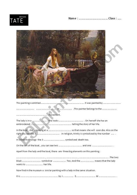The Lady Of Shalott Esl Worksheet By Mousue