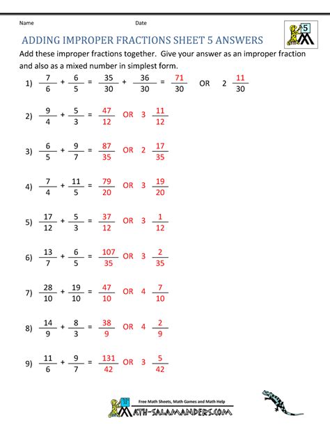 Subtracting mixed numbers is very similar to adding them. Adding Improper Fractions Support Page
