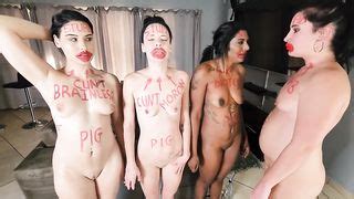 Four Sluts With Degrading Body Writing Doing Stupid Things Face Spitting Exercising Xcavy Com