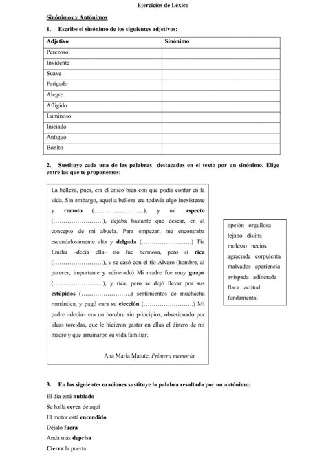 Sinónimos Antónimos Worksheet School Subjects Teachers Workbook