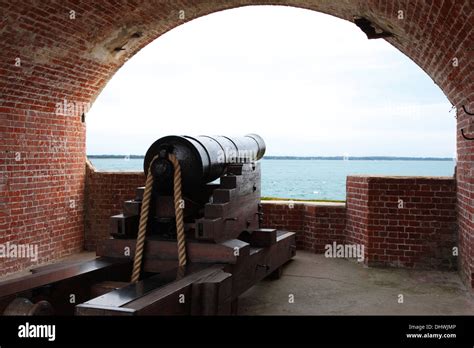 Old Mounted Cannon In Portal At Fort Victoria Overlooking Solent Norton