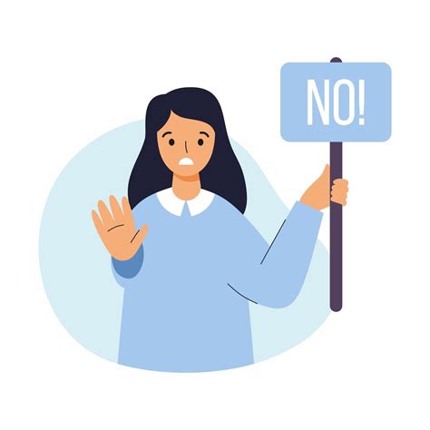 Woman With Poster Say No Vector Illustration In Flat Style Rejection