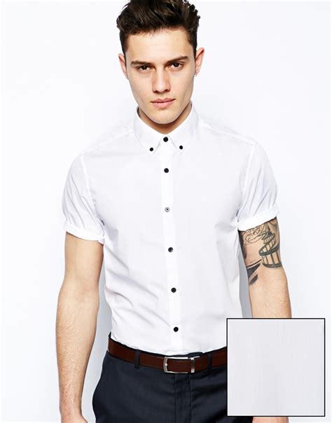 Asos Smart Shirt In Short Sleeve With Button Down Collar And Contrast
