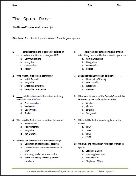 Maybe you would like to learn more about one of these? Space Race - Free Printable Social Studies Pop Quiz ...