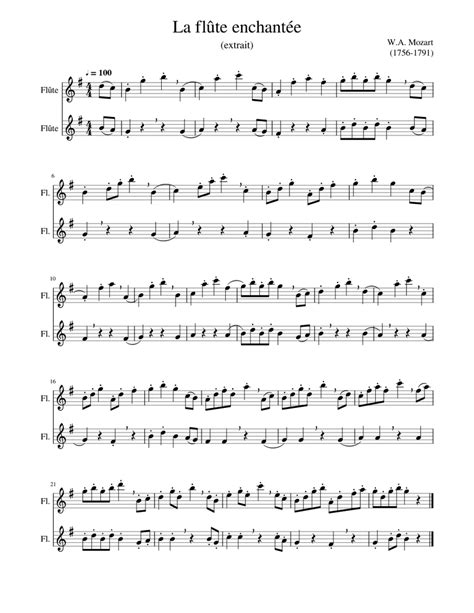 Flûte Enchantée De Mozart Magic Flute Zauberflöte Sheet Music For