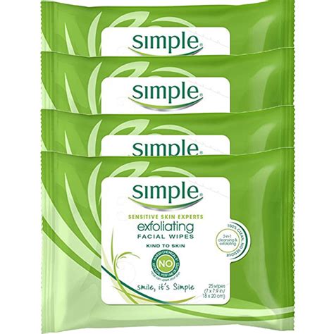 4 Pack Simple Facial Wipes Exfoliating 25 Count
