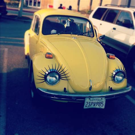 Yellow Bug Car With Eyelashes Fitted Cyberzine Portrait Gallery