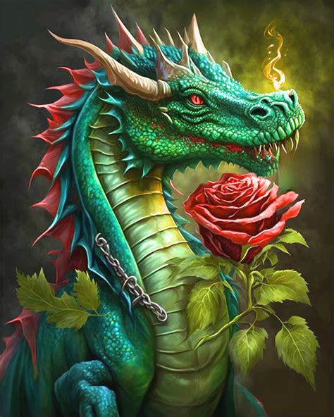 5d Diamond Painting Dragon And A Red Rose Kit