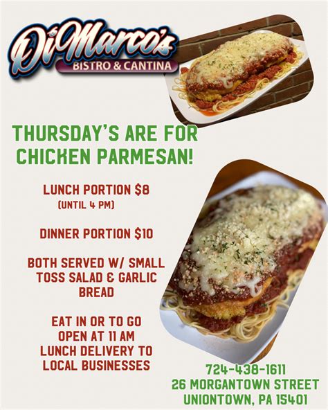 Thursday Lunch Special Dimarcos Bistro And Cantina Call To Order 724 438 1611