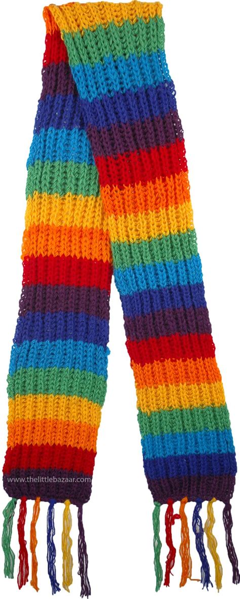 Pure Wool Hand Knitted Bohemian Rainbow Scarf Rainbow Scarf Scarf