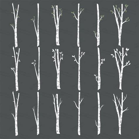 Premium Birch Tree Clipart And Vector Set Birch Tree Clip Art Etsy